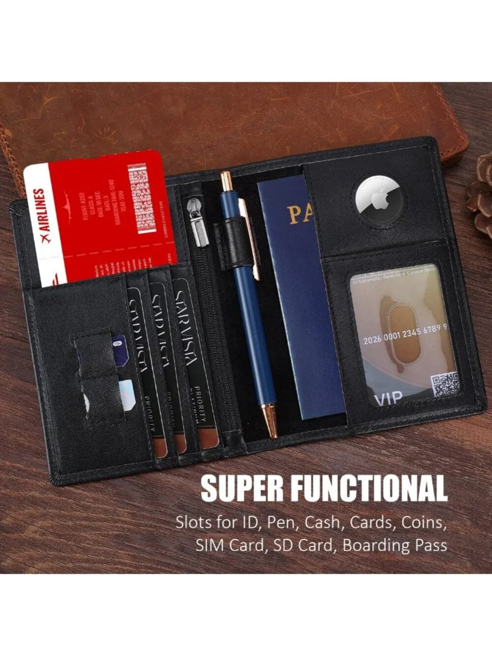 Stylish Leather Passport Holder - RFID Blocking, ID Window, Zipper Pocket